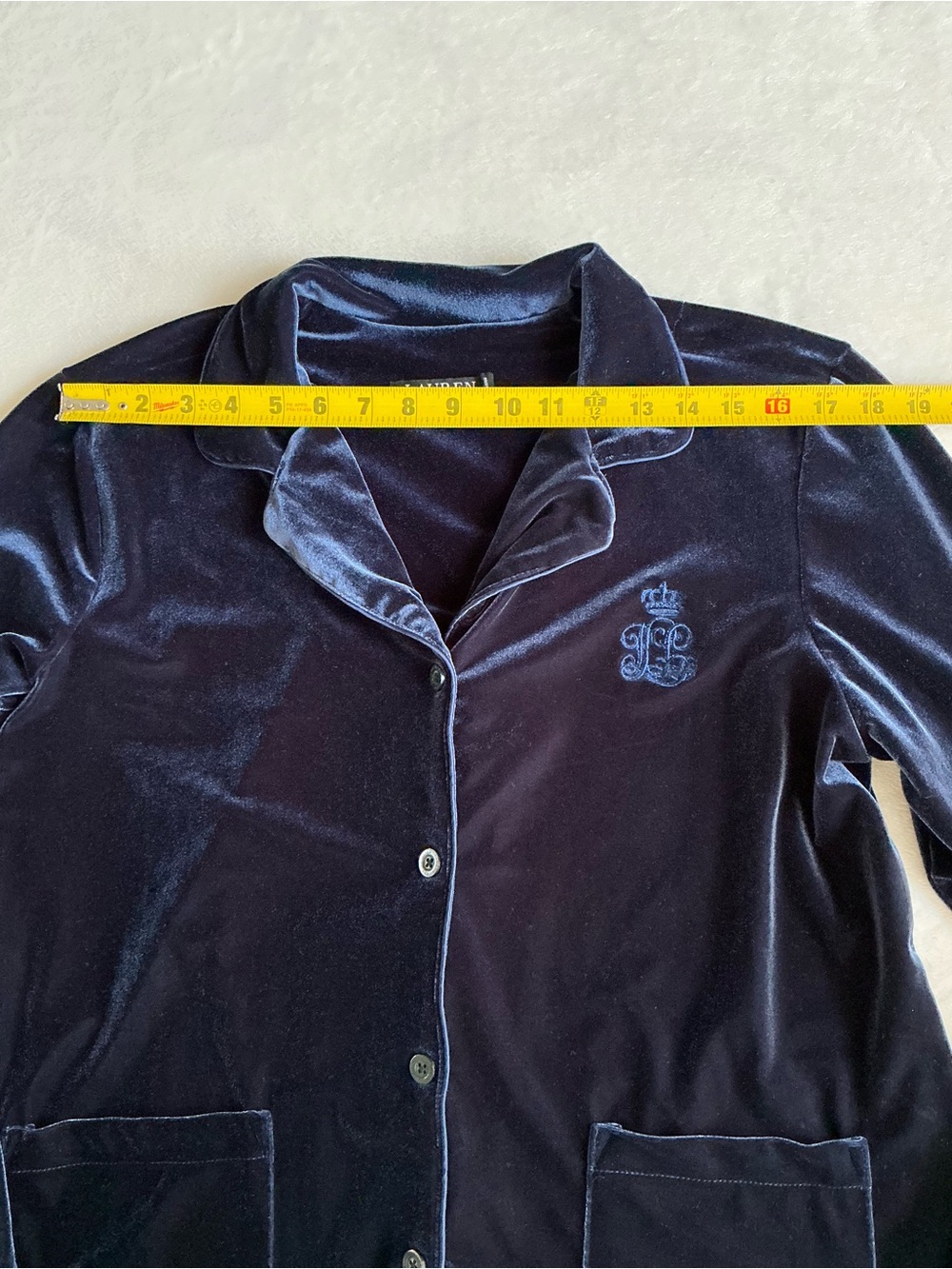 Lauren Ralph Lauren Navy Blue Velvet Pajama Top Notch Collar Shirt L - Picture 11 of 14